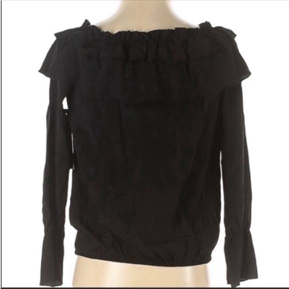NWT Elliot & Vine ruffles long sleeves button down black off shoulder blouse. Sm - Picture 2 of 2